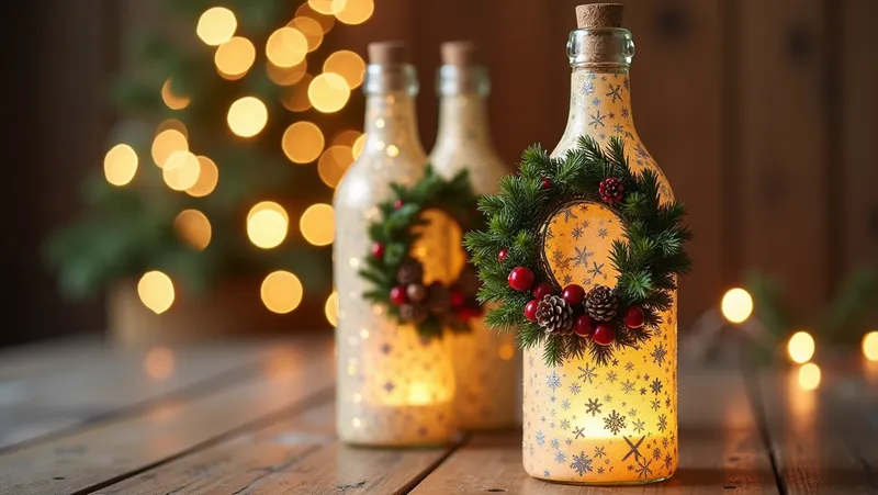 2 botellas decoradas para la navidad, ideas creativas para embellecer tu hogar