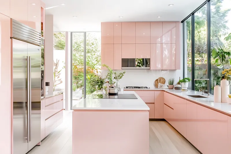 7 cocinas pintadas en color rosa que transformarán tu hogar